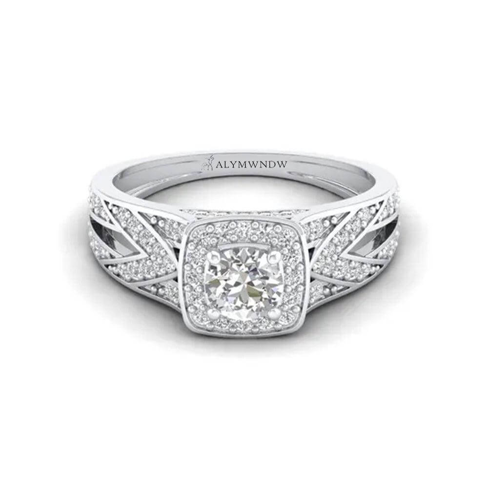 Woman Ring with Lab Grown Diamond in Gold & Platinum | Alymwndw Jewellery - Alymwndw