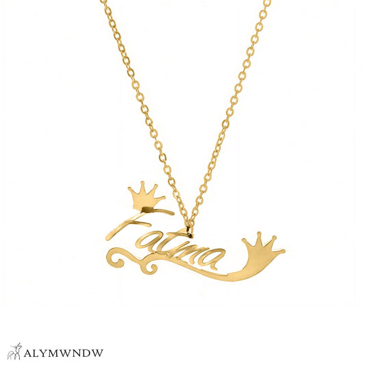 Fatima Name Necklace in Gold (18K/21K/22K) – Personalized Arabic Style - Alymwndw
